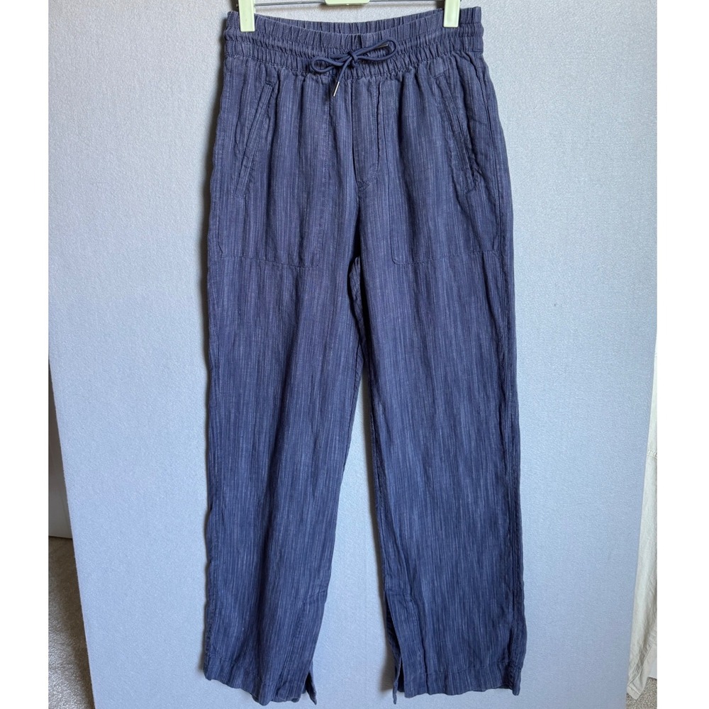 Athleta Pants Womens XXS 00 Linen Crop Navy Stripe Retreat Cabo Wide Straight